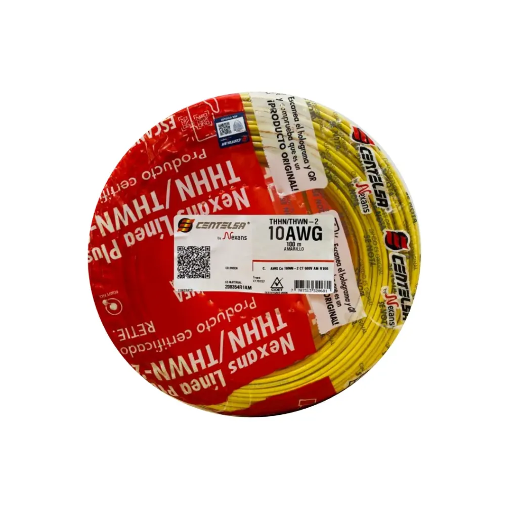 [2542] ALAMBRE #10 AMARILLO CENTELSA ROLLO X100 MTS (01F110A)