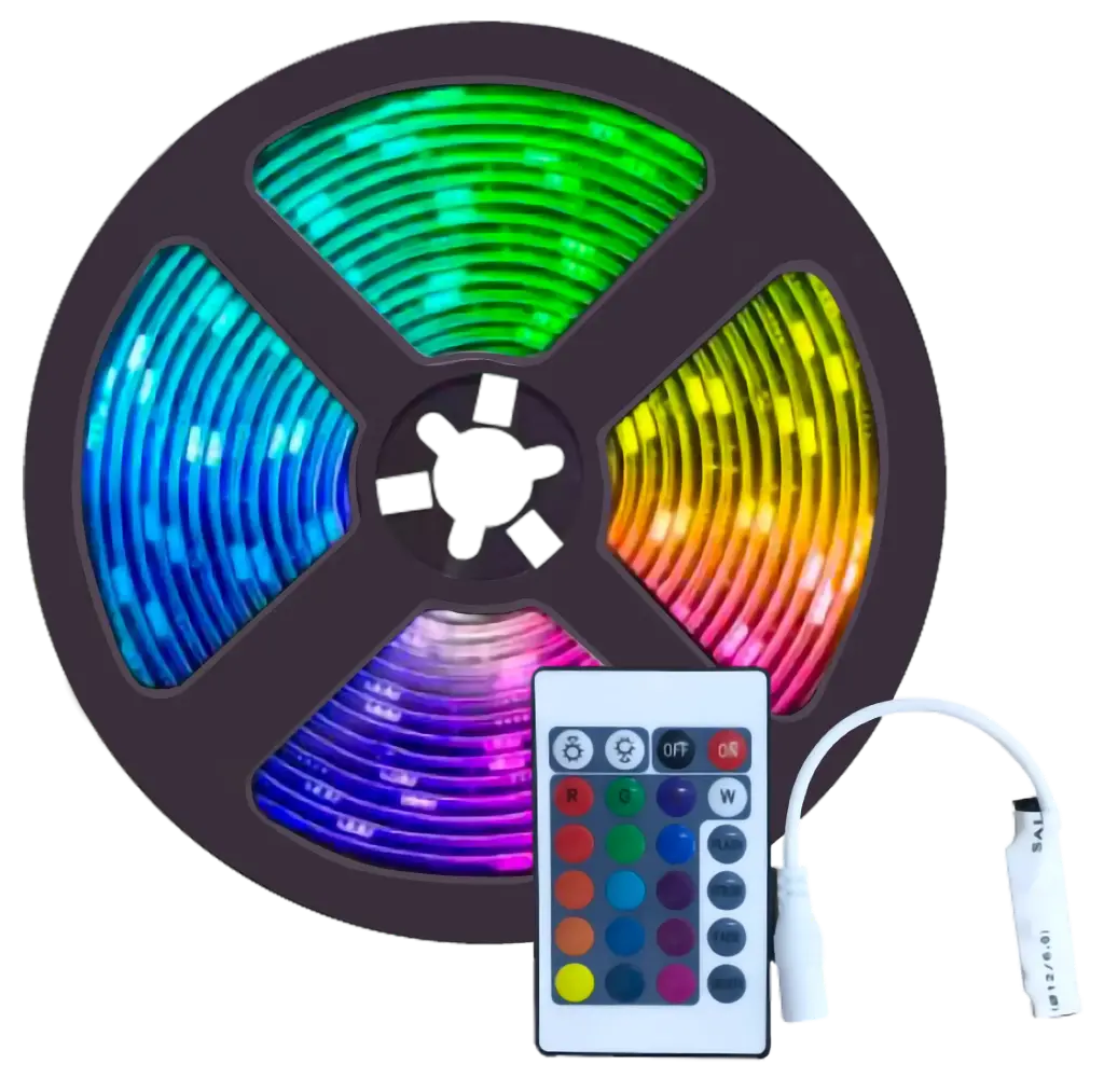 [261] CINTA LED 12V LUZ RGB ROLLO 5M (INCLUYE KIT CONTROLADOR+CONTROL) (ICL08)