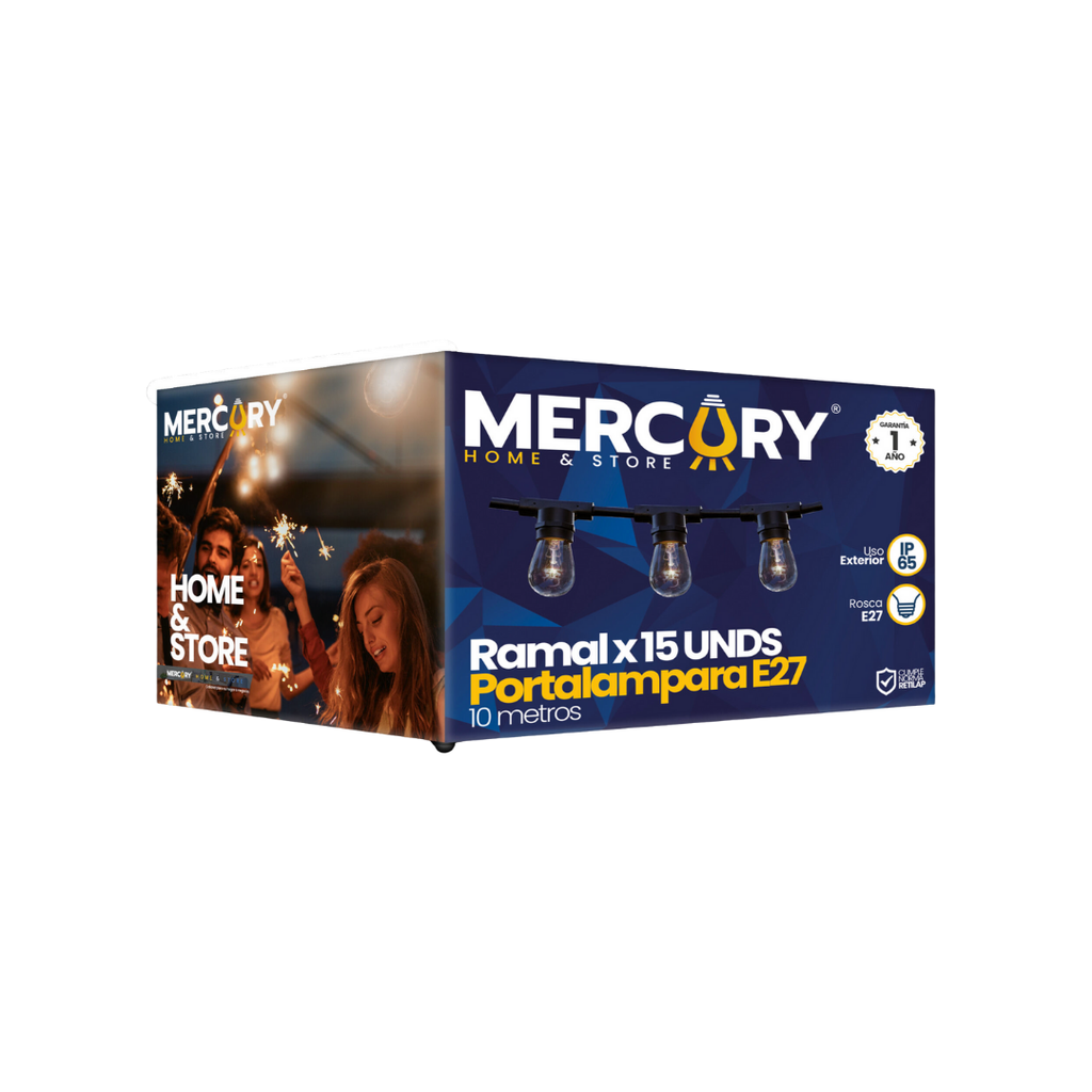 RAMAL SET X15PCS/ PORTALAMPARA E27 IP65 10MTS MERCURY (EME08)