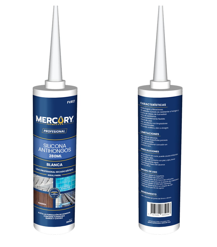 [814] SILICONA ANTIHONGOS TUBO 280ML NEGRA MERCURY (FVR21)