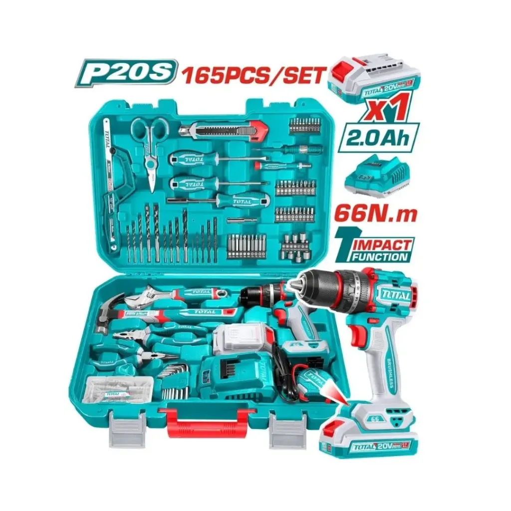 TALADRO INALAMBRICO 1/2 20V 66NM + BATERIA 20V + KIT DE HERRAMIENTAS 165 PZS TOTAL (UTHKTHP11652)