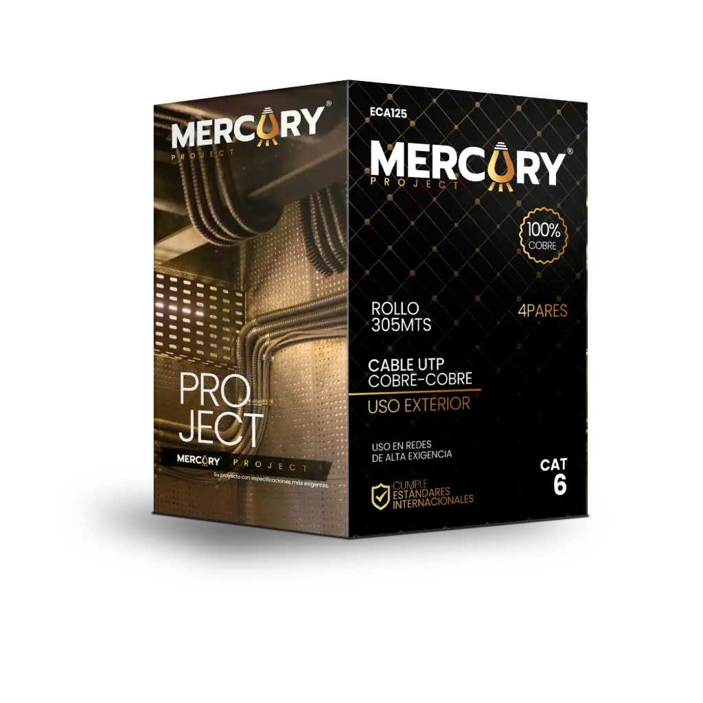 CABLE UTP CAT 6 100% COBRE MERCURY EXTERIOR/NEGRO 305M/ROLLO(ECA125)