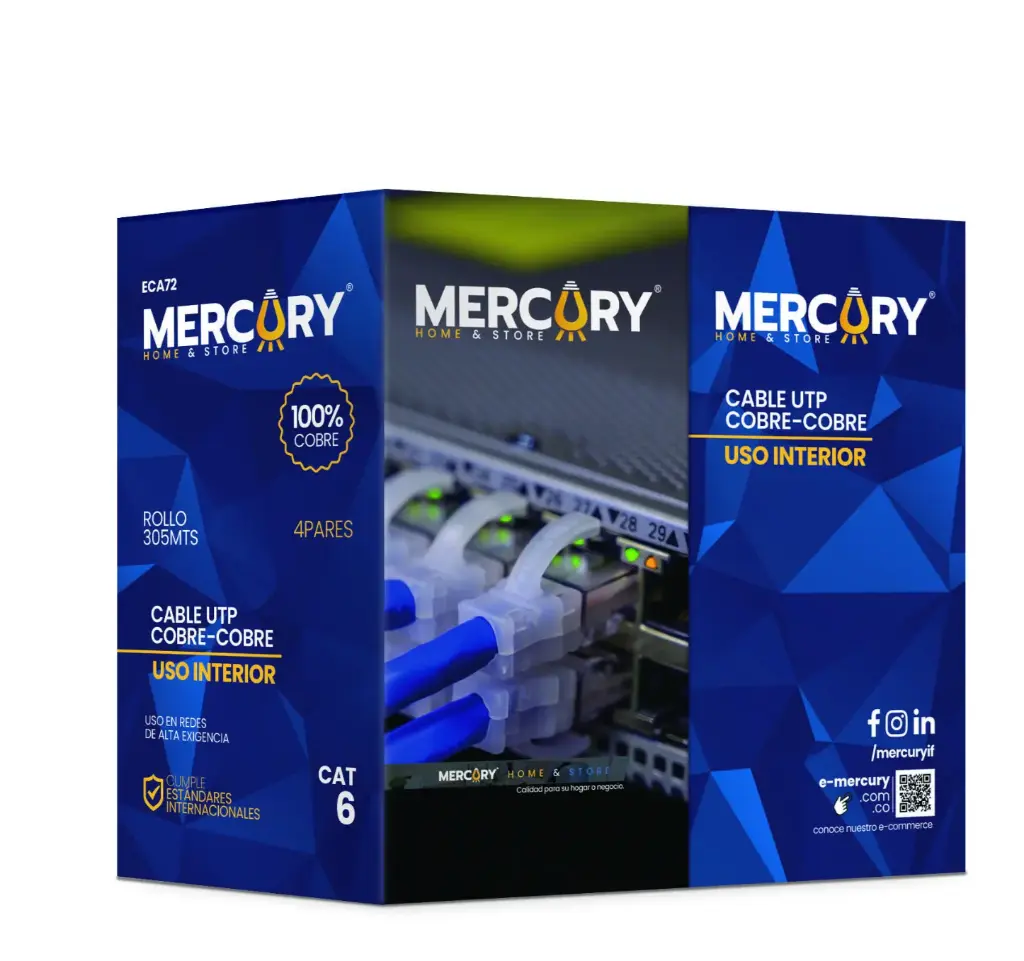 CABLE UTP CAT 6 100% COBRE MERCURY INTERIOR ROLLO *305M(ECA72)