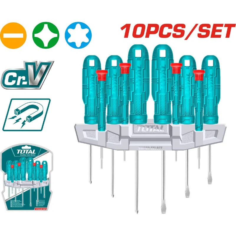 [3803] DESTORNILLADOR CROMO VANADIUM JUEGO X 10 PZS SUPER SELECT TOTAL (THTDC251001)