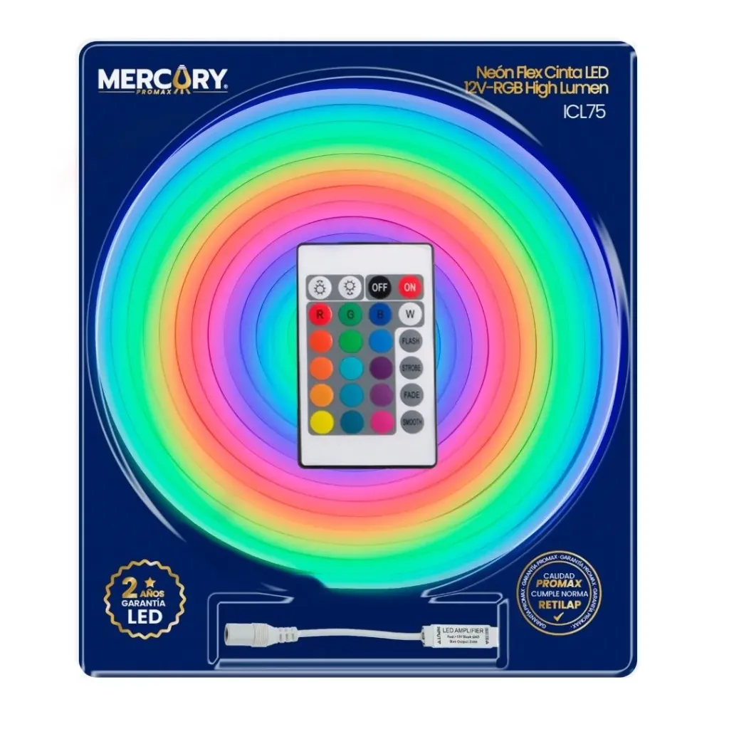 [3813] NEONFLEX CINTA LED 12V RGB KIT/CONTROL 5M/ROLLO IP65/RA80 HIGH-LUMEN(ICL75)