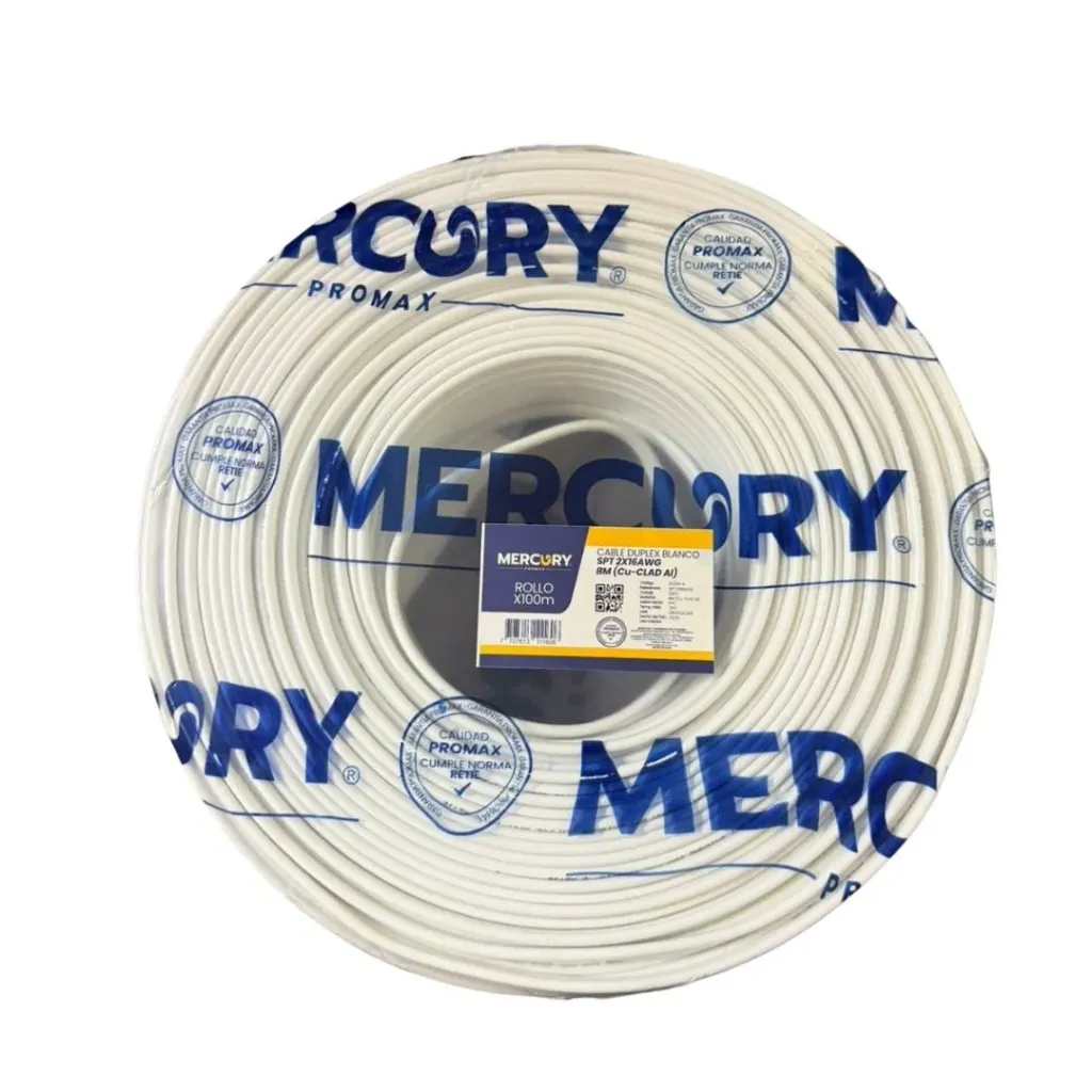 [3848] CABLE DUPLEX BLANCO MERCURY SPT 2X18AWG BM (Cu-CLAD Al) ROLLO X 100M(ECE05-A)