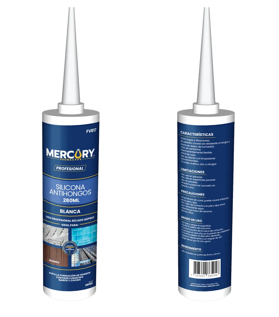 [3903] SILICONA ANTIHONGOS TUBO 280ML TRANSPARENTE MERCURY(FVR16)