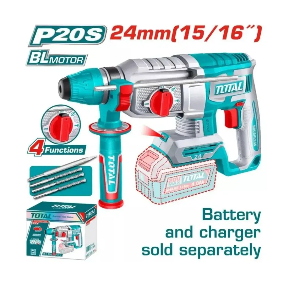 TALADRO ROTOMARTILLO 15/16" 20V SDS PLUS CARGADOR Y BATERIA NO INCLUIDOS TOTAL (TRHLI20248)