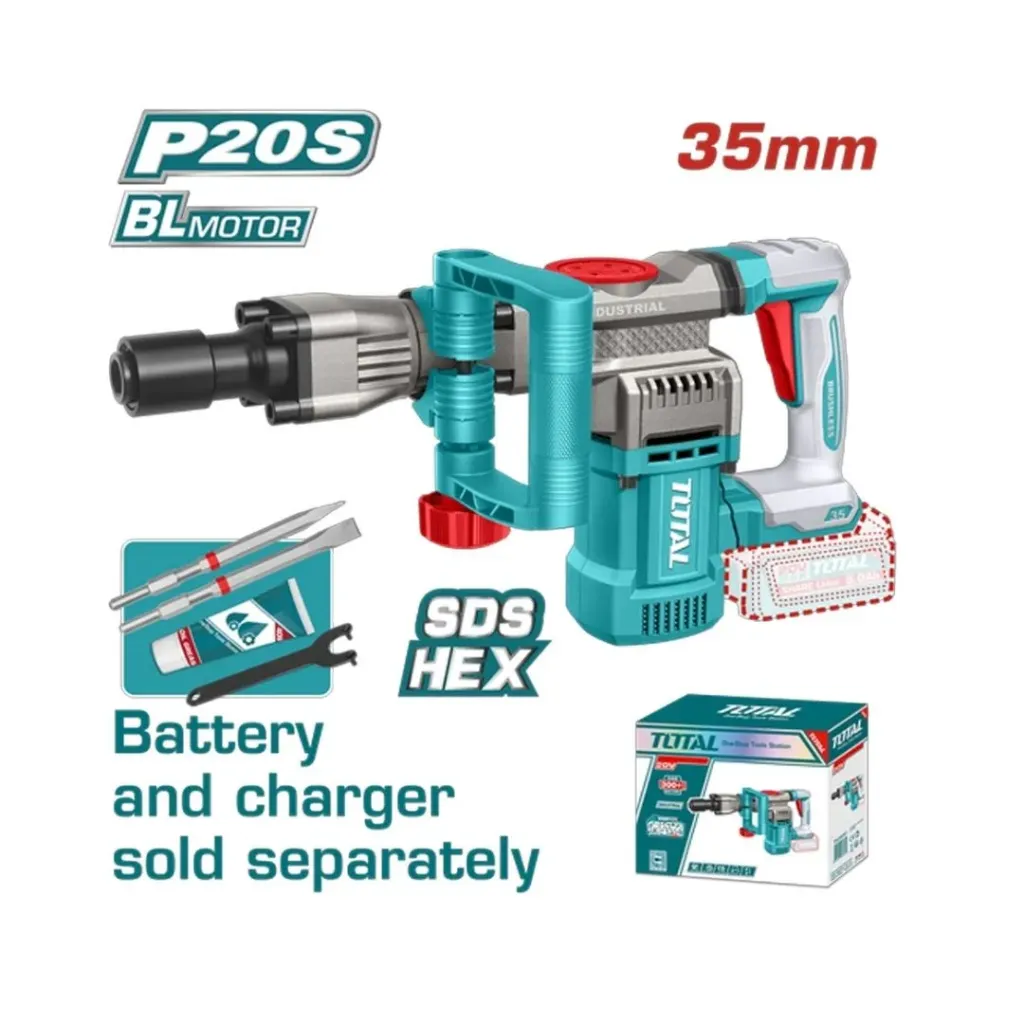 DEMOLEDOR SDS HEX INALAMBRICO 20V 16J INCLUYE ACCESORIOS BATERIA Y CARGADOR SE VENDEN POR SEPARADO INDUSTRIAL SUPER TOTAL (TDBLI20358)