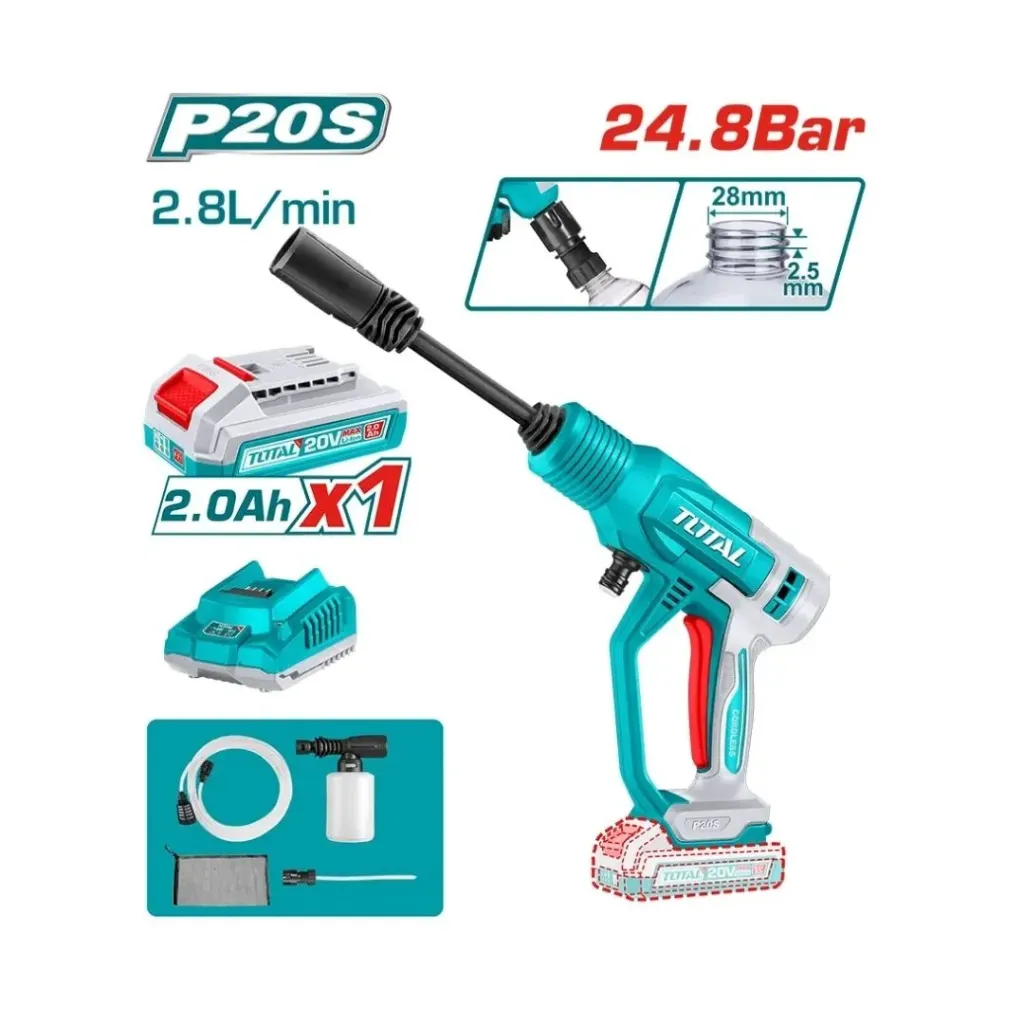 HIDROLAVADORA INALAMBRICA 20V PORTATIL INCLUYE 1 BATERIA 2.0 AH Y CARGADOR SUPER TOTAL (UTPWLI20362)