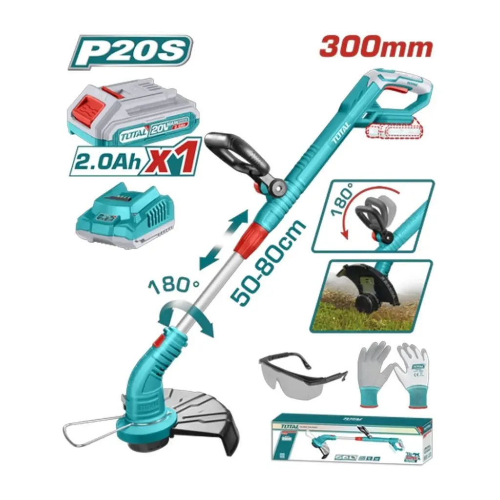 GUADAÑADORA INALAMBRICA EXPANDIBLE 20V INCLUYE 1 BATERIA 2.0AH, CARGADOR Y ACCESORIOS TOTAL (UTGTLI20301)