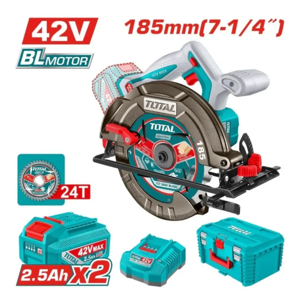 SIERRA CIRCULAR INALAMBRICA 42V 7-1/4" INCLUYE 2 BATERIAS 2.5AH, CARGADOR Y ACCESORIOS INDUSTRIAL SUPER TOTAL (UTSLI4218512)