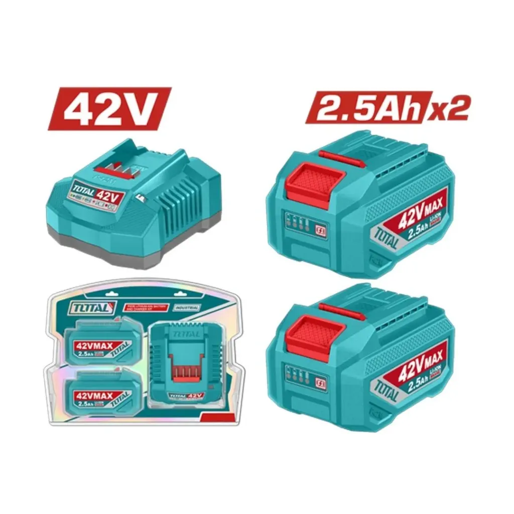 KIT DE 2 BATERIAS 2.5AH + CARGADOR DE 42V INDUSTRIAL TOTAL (UTFBCPM25221)