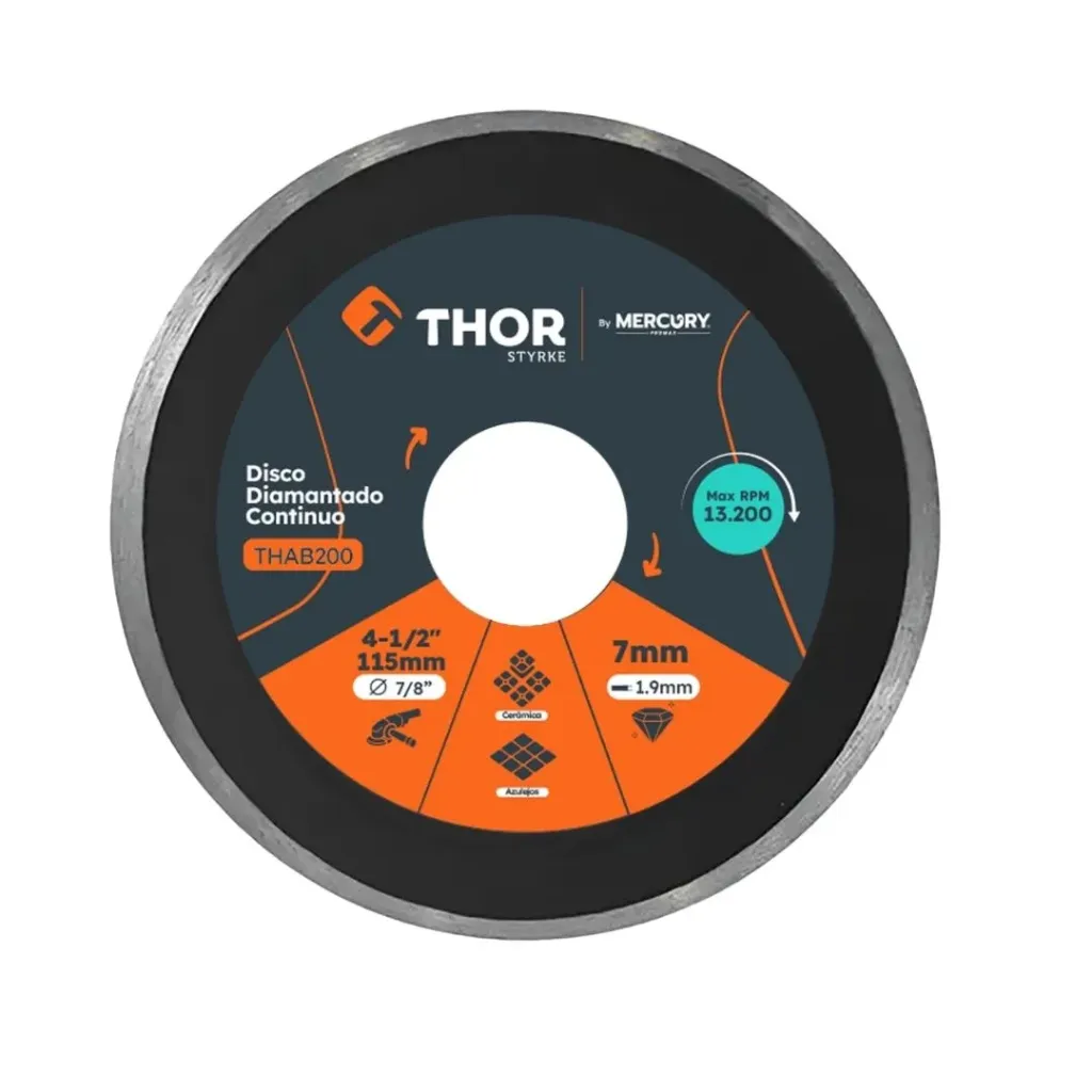 DISCO DIAMANTADO CONTINUO 4 1/2" X 7/8" THOR(THAB200)