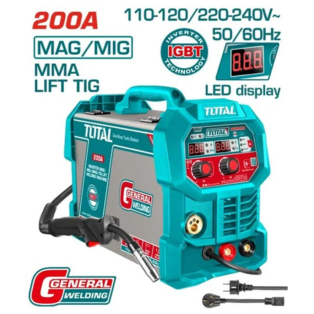 [4246] SOLDADOR INVERSOR DIGITAL 200A (MMA-MIG-MAG-LIFT TIG-) 110-220V INDUSTRIAL SUPER TOTAL (UTMGT20058)