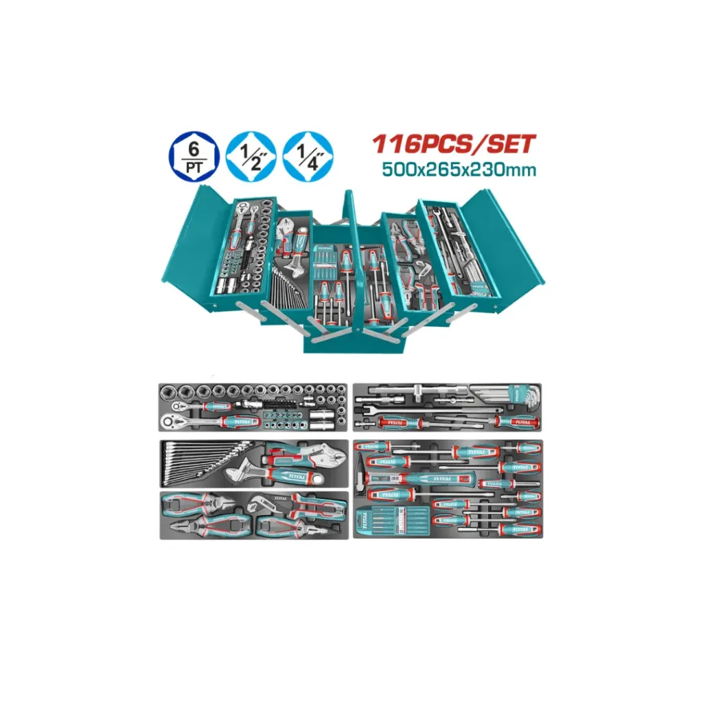 [4317] CAJA DE HERRAMIENTAS INCLUYE 116 PZS INDUSTRIAL METALICA TOTAL (THTCS351167)