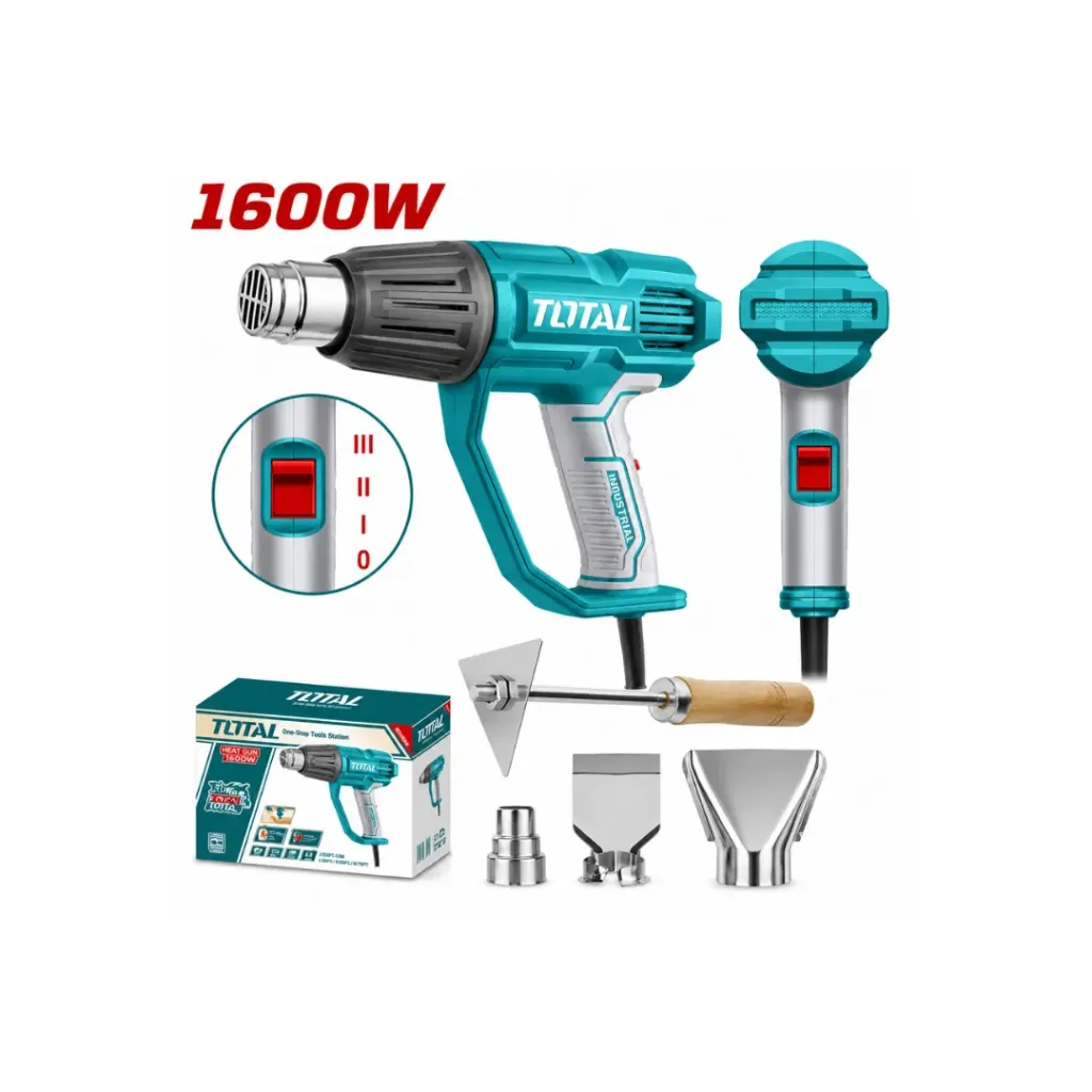 [4361] PISTOLA CALOR 1600W INCLUYE 3 BOQUILLAS Y 1 RASCADOR INDUSTRIAL TOTAL (UTB16078)