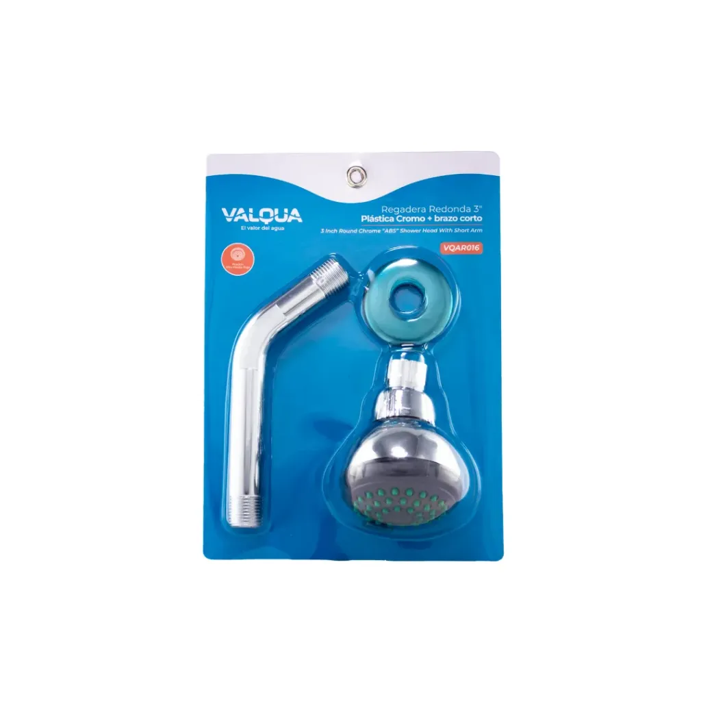 [4371] DUCHA REDONDA 7,5 CM - 3'' PLAST CROMO + BRAZO CORTO 15 Cm CROMO VALQUA(VQAR016)