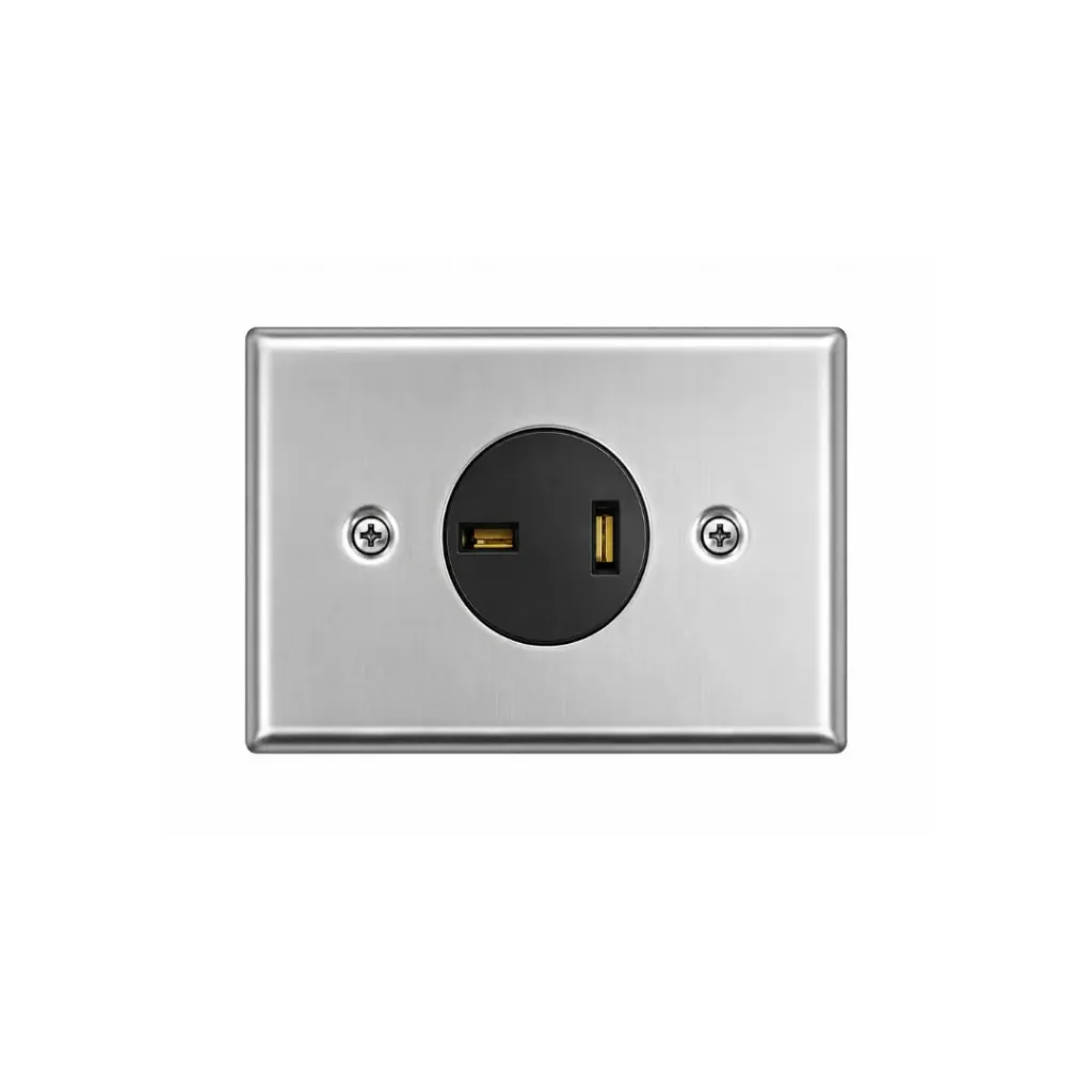 [4442] TOMA BIFILAR 2X20A PLACA CROMADA INCRUSTAR MERCURY(ETI322)