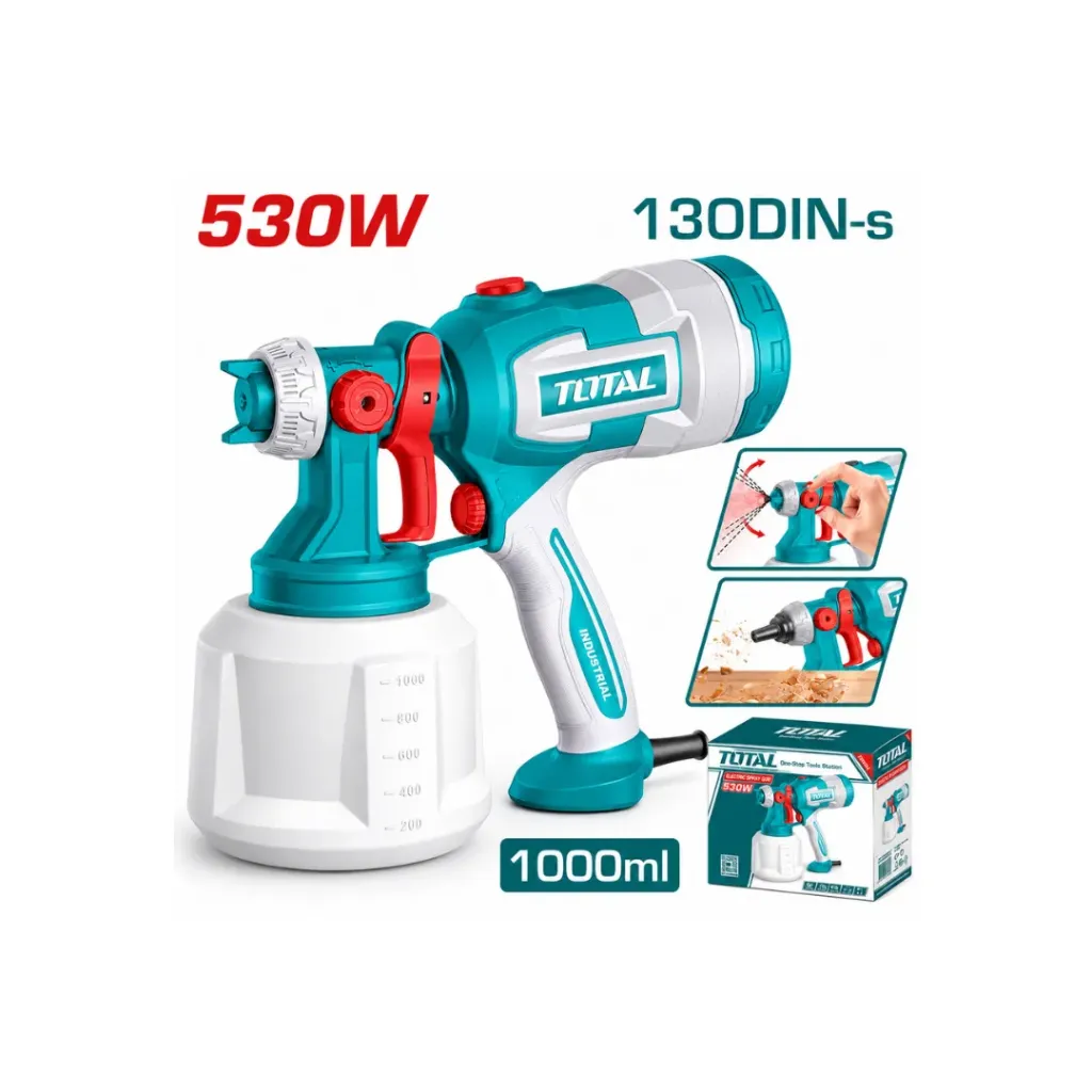 [4463] PISTOLA PINTAR ELECTRICA 1000ML 530W INCLUYE AGUJA DE LIMPIEZA Y DOS BOQUILLAS,INDUSTRIAL SUPER TOTAL (UTT4506)