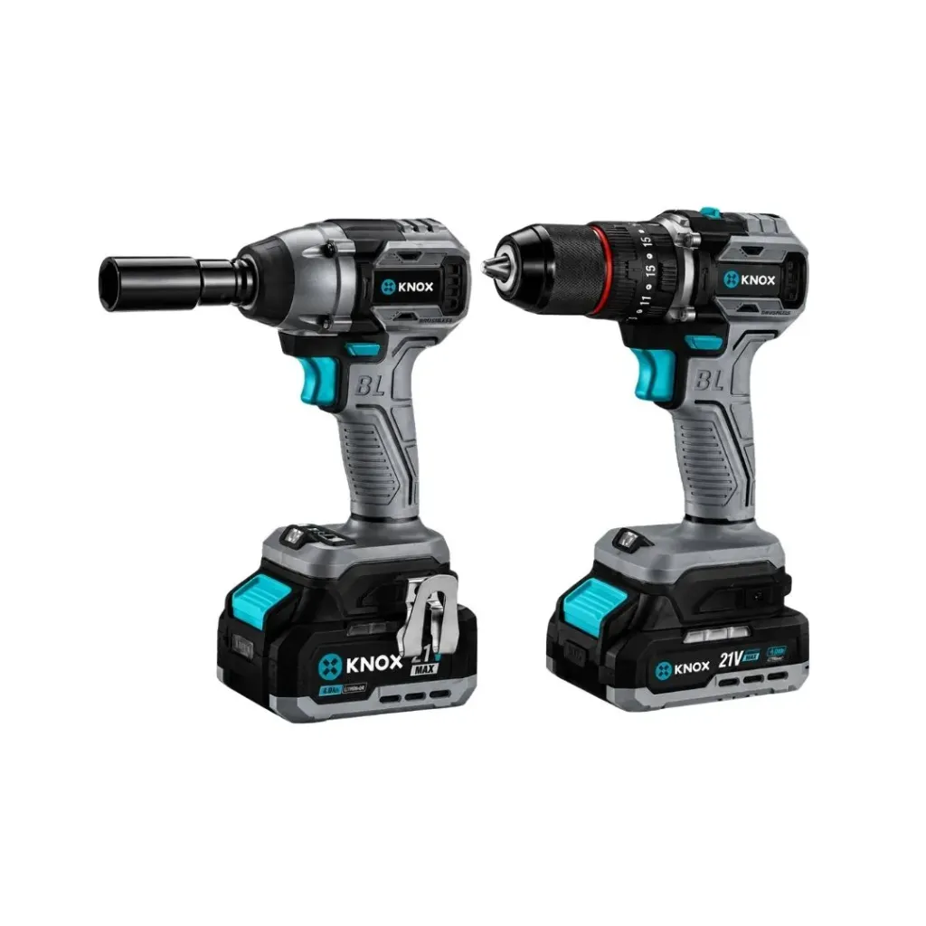 [4495] KIT BRUSHLESS: TALADRO DE IMPACTO INALAMBRICO 1/2”-13MM - 21V - 1400 RPM - 21600 IPM - 62N.M + LLAVE DE IMPACTO INALAMBRICA - 1/2“ - 21V - 2300 RPM - 3100 IPM - 350N.M KNOX(KPTKIT03)