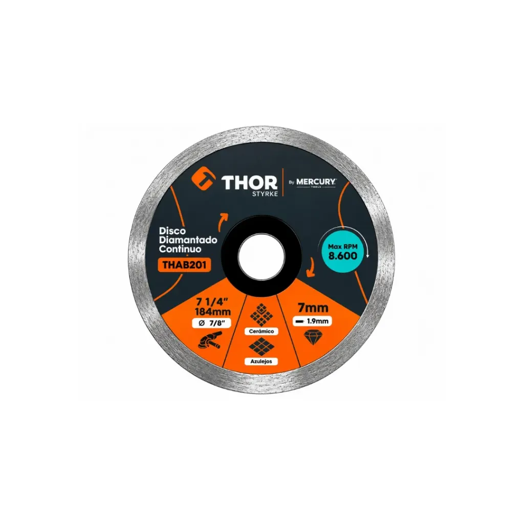 DISCO DIAMANTADO CONTINUO 7" X 7/8" THOR(THAB201)