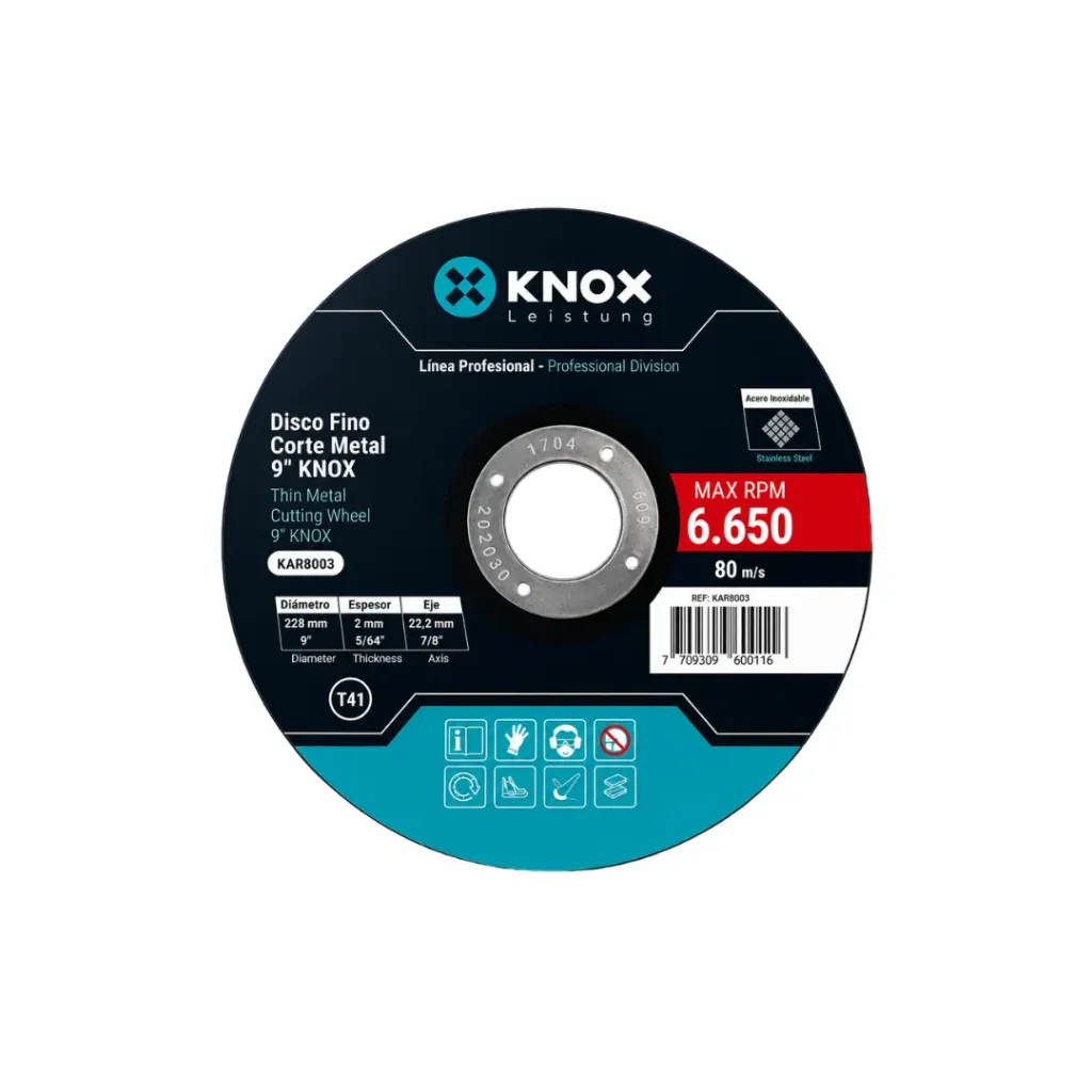 DISCO  FINO CORTE METAL-INOX 9"X2.0MM X 7/8" KNOX(KABR003)